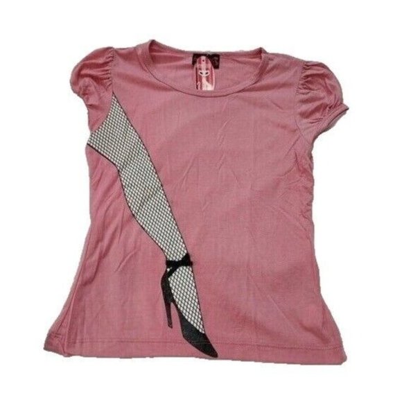 Vintage French Kitty by Mighty Fine Womens Top, Pink, Medium - Picture 1 of 4